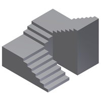 Escalera con tramo recto, curva de 90, rellano compensado, otra curva de 90 y tramo recto