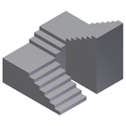 Escalera con tramo recto, curva de 90º, rellano compensado, otra curva de 90º y tramo recto.